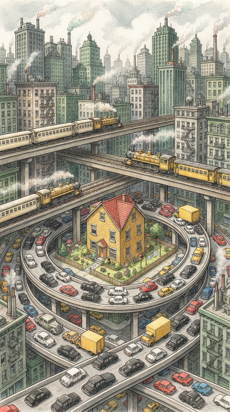 A City With A Lot Of Cars And Buildings - Vintage illustration of a city with a lot of cars and buildings. by Juan Fernando Pacheco