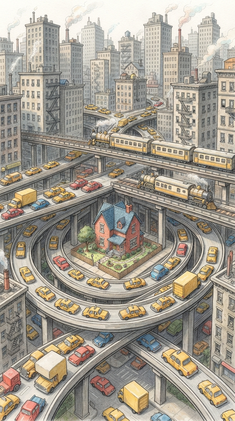 A Drawing Of A City With A Lot Of Traffic - Vintage illustration of a drawing of a city with a lot of traffic. by Juan Fernando Pacheco
