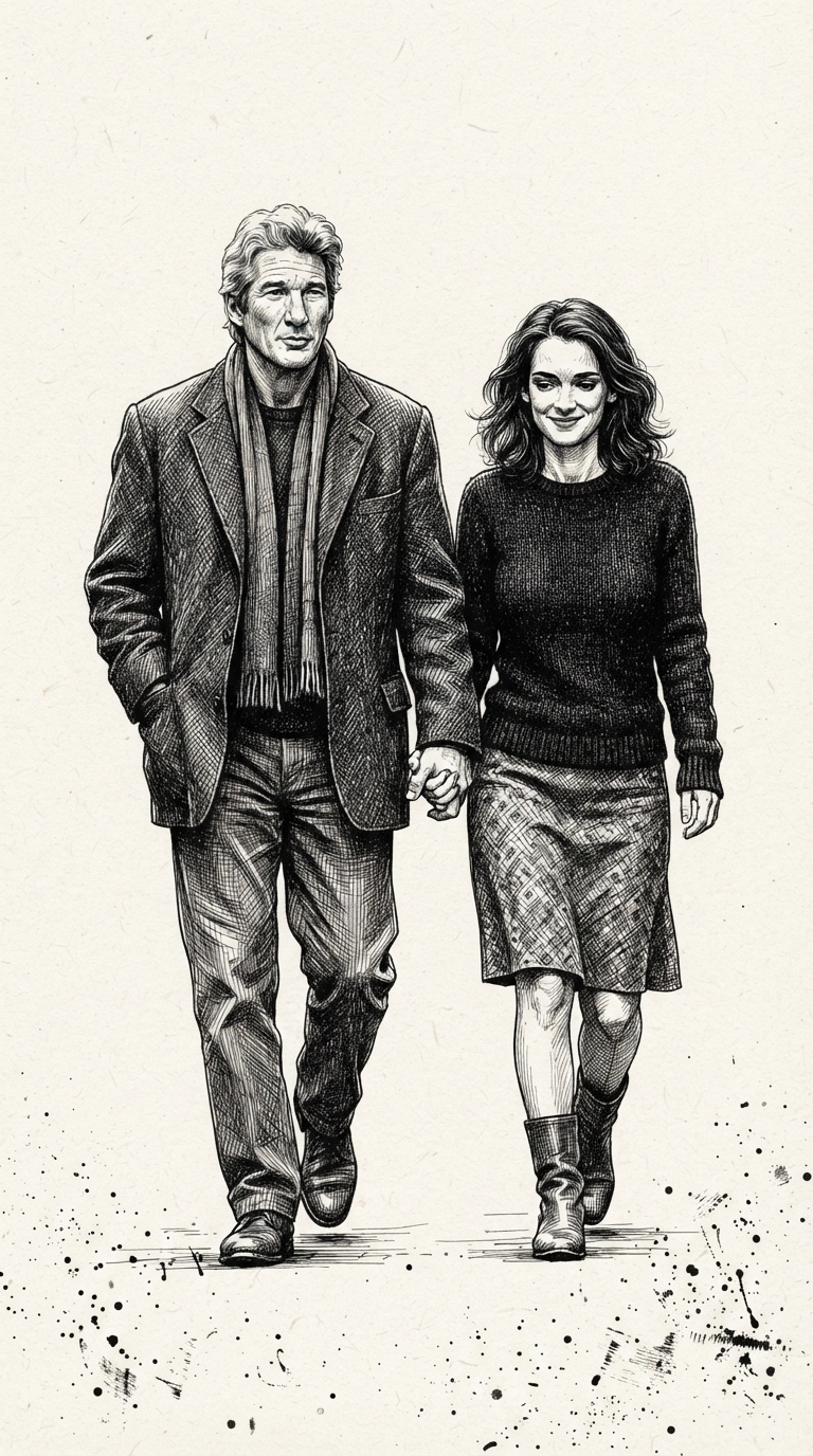 A Drawing Of A Man And Woman Walking - Vintage illustration of a drawing of a man and woman walking. by Juan Fernando Pacheco