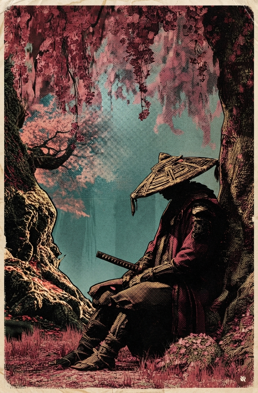 A Man Sitting Under A Tree With A Guitar - Vintage illustration of a man sitting under a tree with a guitar. by Juan Fernando Pacheco