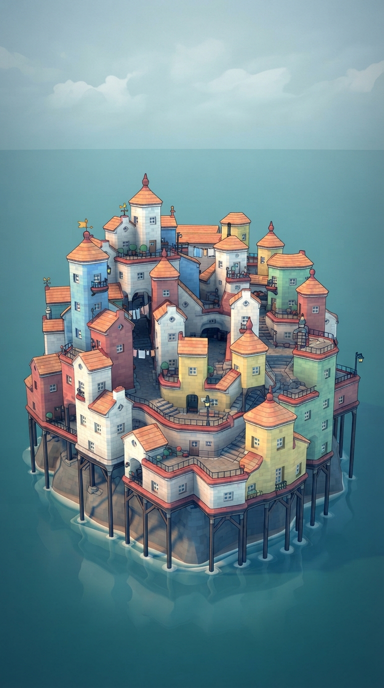 A Small Island With A Lot Of Houses - Vintage illustration of a small island with a lot of houses. by Juan Fernando Pacheco