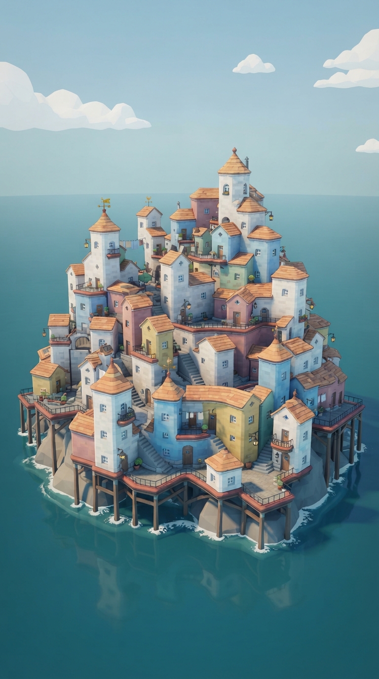 A Small Island With Many Houses On It - Vintage illustration of a small island with many houses on it. by Juan Fernando Pacheco
