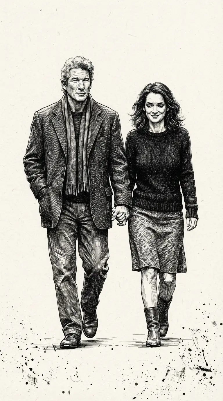 Vintage digital illustration of Drawing of a Man and Woman Walking, optimized for large-format wall art printing at 300 DPI