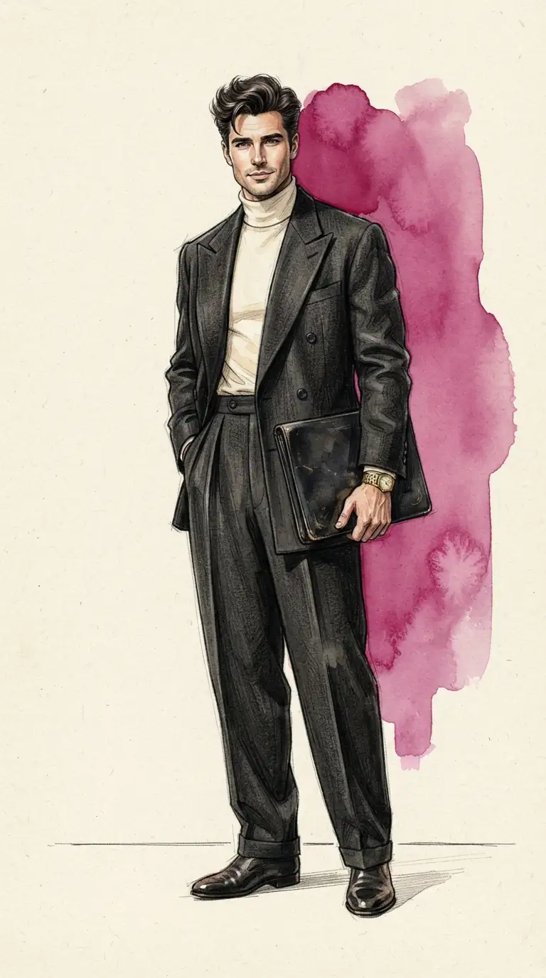 Vintage digital illustration of Man in a Suit and Tie, optimized for large-format wall art printing at 300 DPI