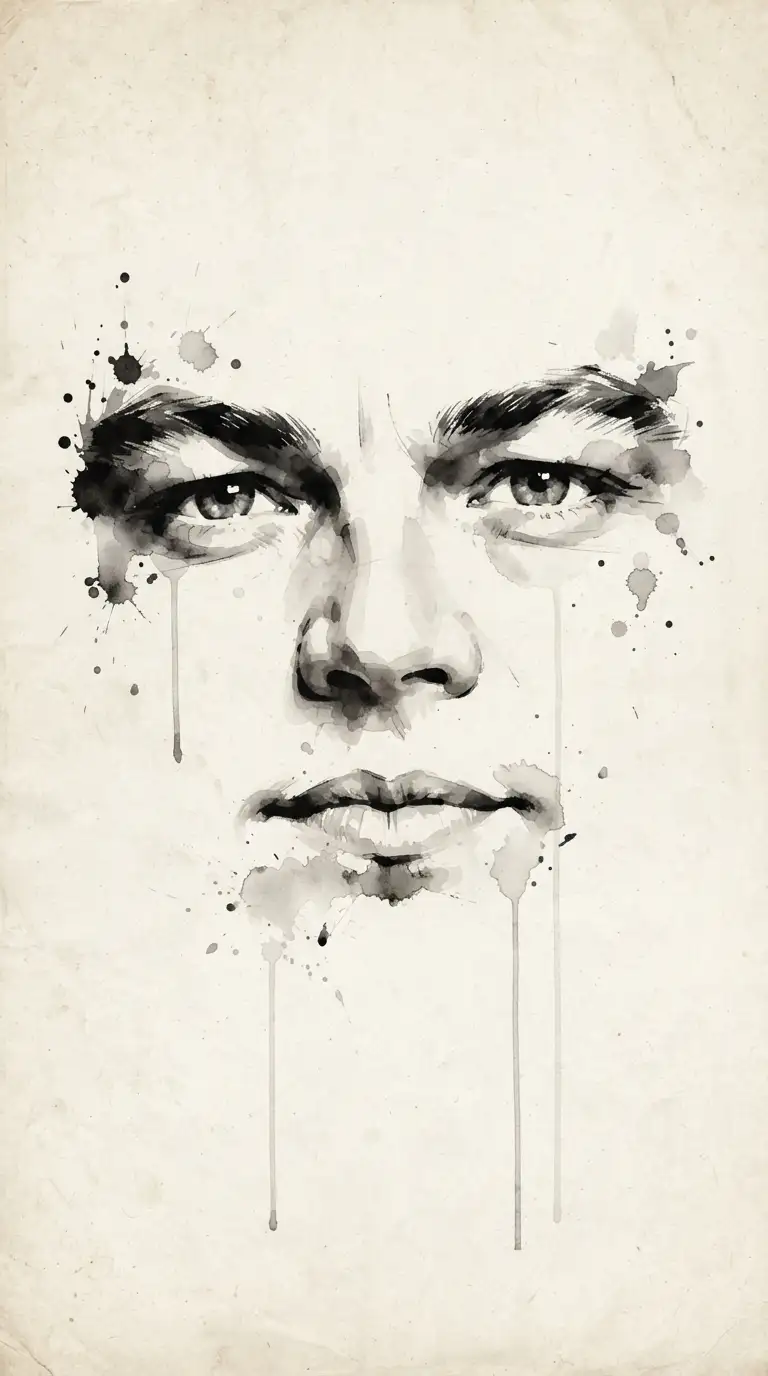 Vintage digital illustration of Woman's Face with Tears, optimized for large-format wall art printing at 300 DPI