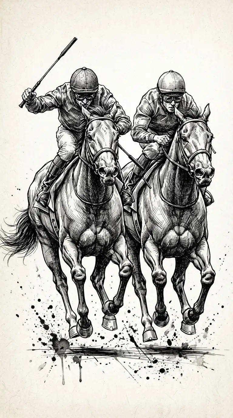Vintage digital illustration of Two Polo Players on Horses, optimized for large-format wall art printing at 300 DPI