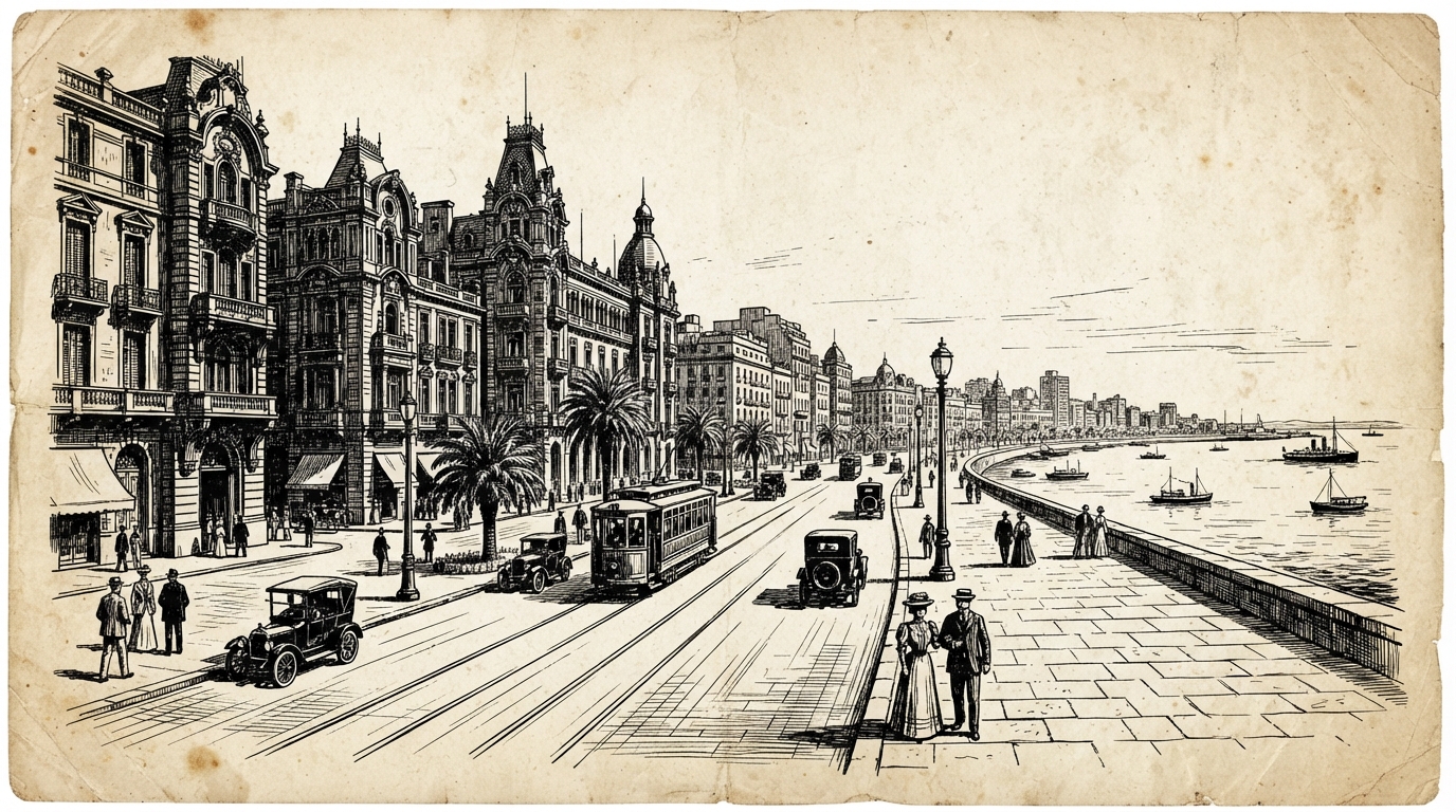 La Rambla Montevideo Uruguay - Vintage illustration of La Rambla Montevideo Uruguay. by Juan Fernando Pacheco
