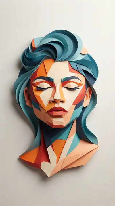 Vintage digital illustration of Paper Sculpture of a Woman's Face, optimized for large-format wall art printing at 300 DPI