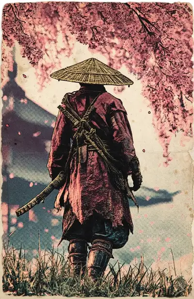 Vintage digital illustration of Person Walking in the Grass, optimized for large-format wall art printing at 300 DPI