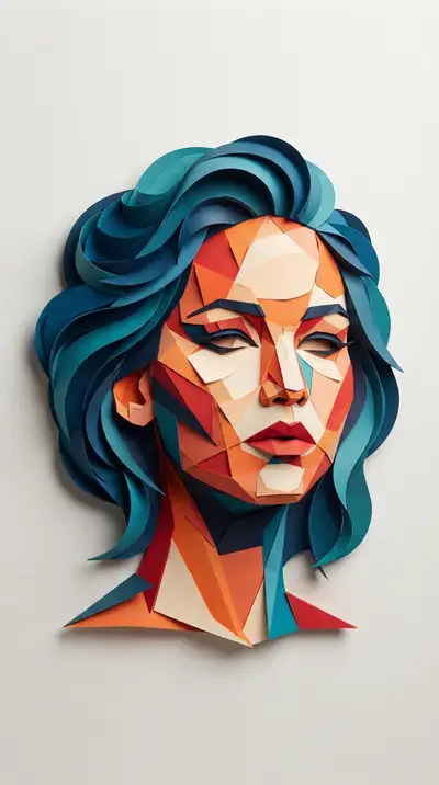 Vintage digital illustration of Woman's Face Made Out of Paper 4, optimized for large-format wall art printing at 300 DPI