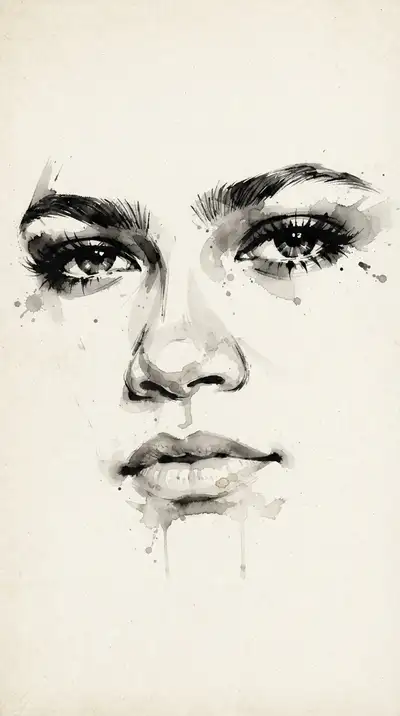 Vintage digital illustration of Woman's Face with a Black and White Background, optimized for large-format wall art printing at 300 DPI