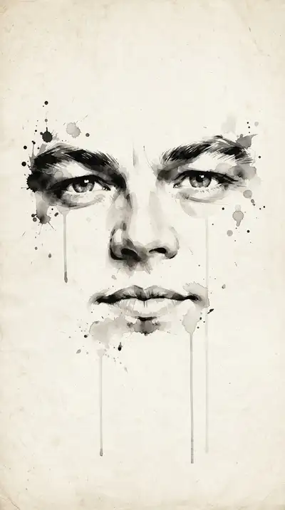 Vintage digital illustration of Woman's Face with Tears, optimized for large-format wall art printing at 300 DPI