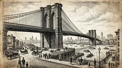 Vintage digital illustration of the Brooklyn Bridge in New York City, US, formatted for large-format wall art printing
