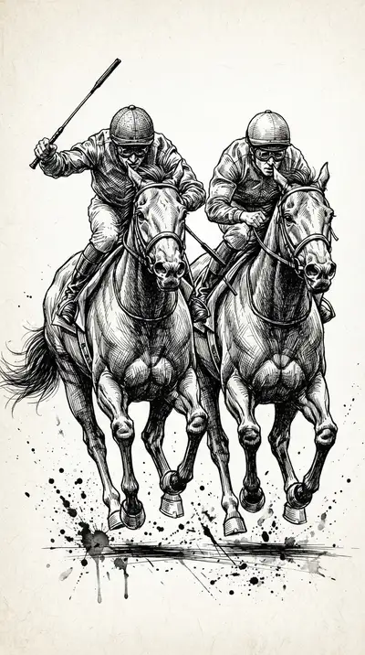 Vintage digital illustration of Two Polo Players on Horses, optimized for large-format wall art printing at 300 DPI